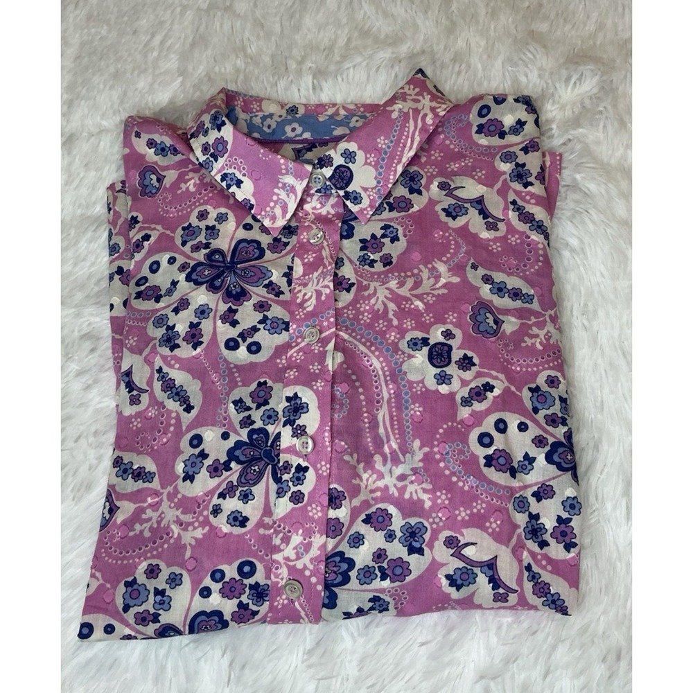 Talbots Petite Large Women's Button Down Long Sleeve Floral Shirt